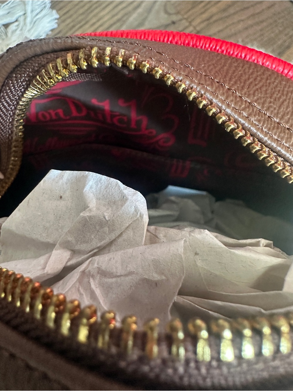 Von Dutch Bowling Bag Brown Red Crossbody Dome Purse Vegan Leather Y2K - Picture 6 of 9